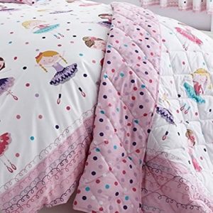 Ballerina Single Bed Quilted Throw. Polka Dot Reverse