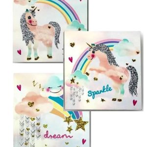 Unicorn Glitter Canvas Art – Set of 3