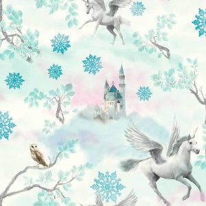 Arthouse Fairytale Unicorn Wallpaper – Blue