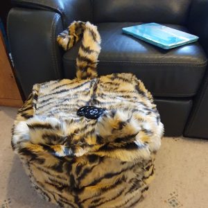 Tiger. Faux Fur, Animal Print Bean Cube, Foot Stool