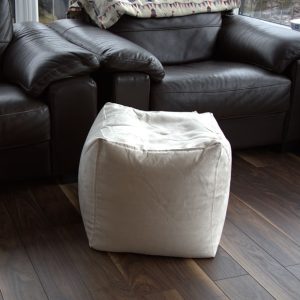 Beige Faux Suede Bean Cube, Pouffe