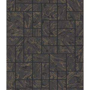 Charcoal Gold Marble Washable Cushion Vinyl Tile Wallpaper