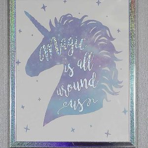 Holographic Unicorn Silver Framed Print 40cm x 50cm